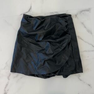Black Ruffled Faux Leather Skirt